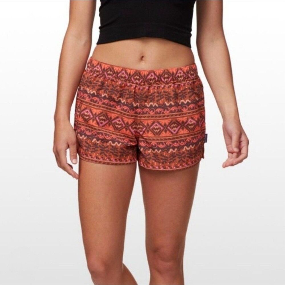 Patagonia Barely Baggies Shorts Womens XS Henna Brown Mangrove Tiki Aztec
